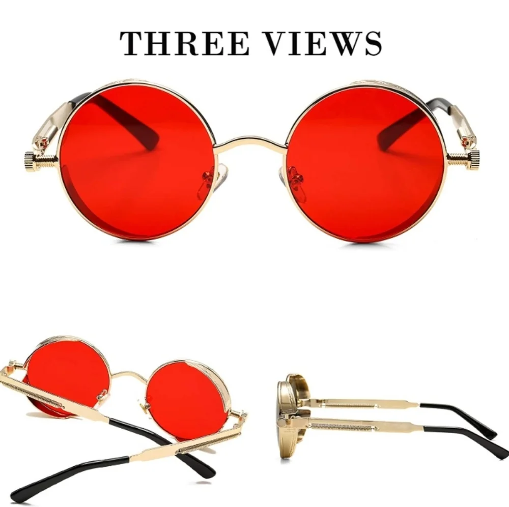 UV 400 Round Steampunk Sunglasses for Women Men - Picture 2 of 6
